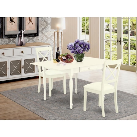 East West Furniture 3 Piece Monza Dining Table Set - Linen White MZBO3-LWH-LC